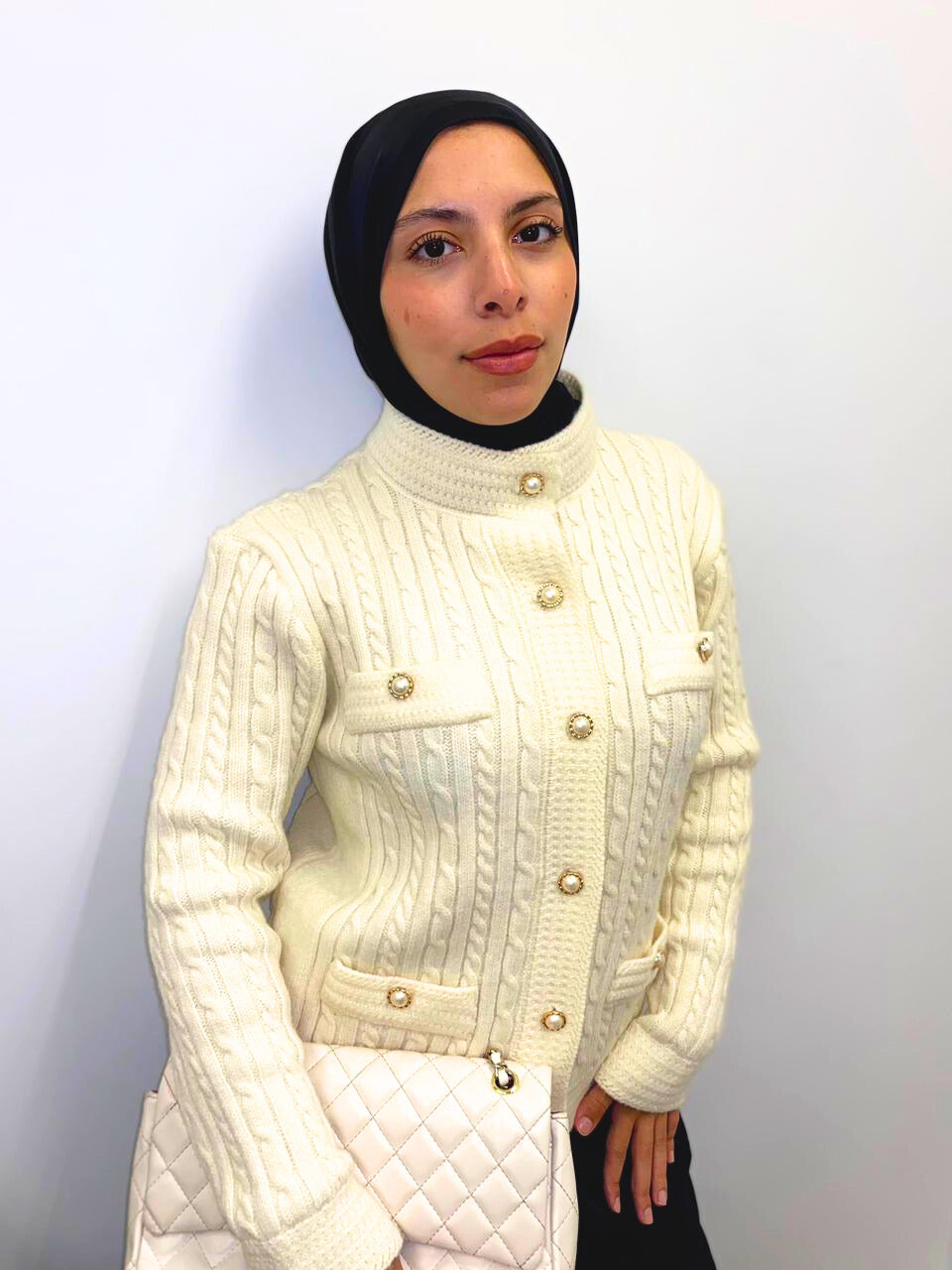 White Pearl Button Knit Pullover