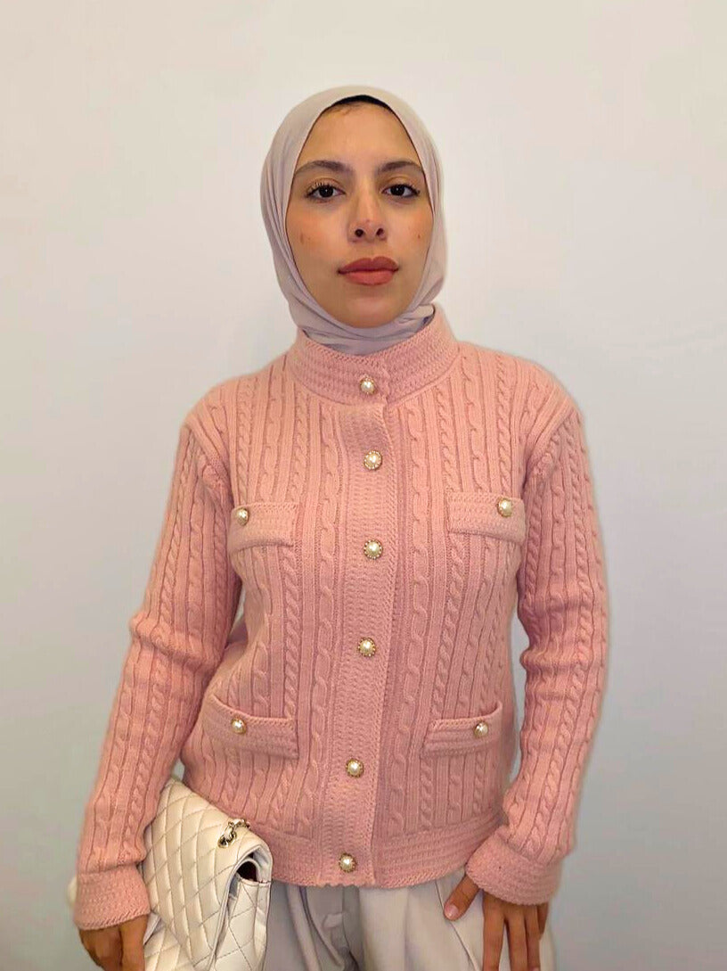 Pink Pearl Button Knit Pullover
