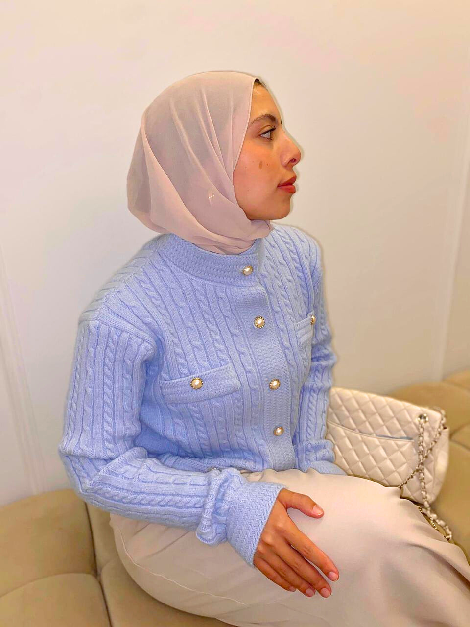 Baby Blue Pearl Button Knit Pullover