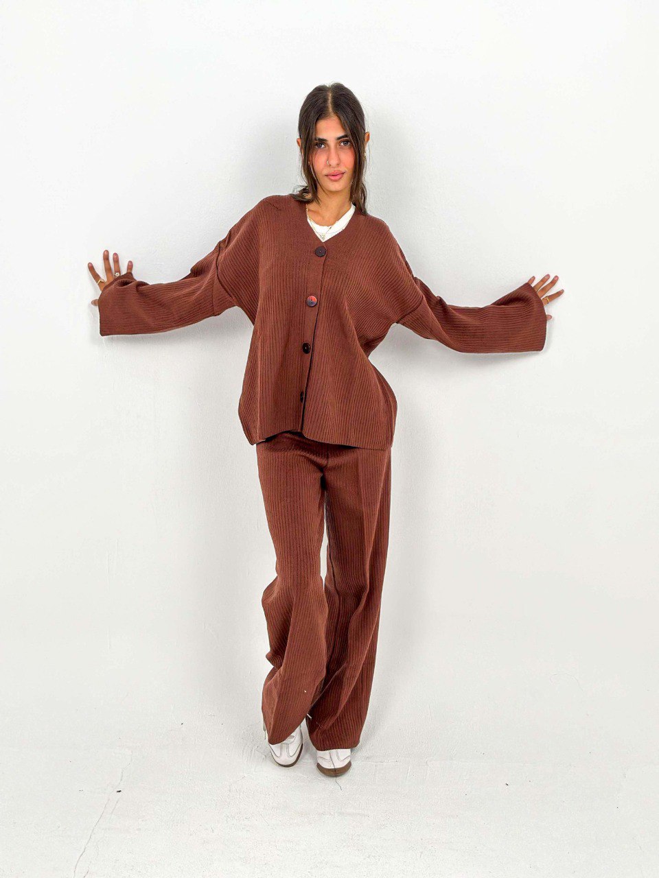 Brown Buttoned Knit Set