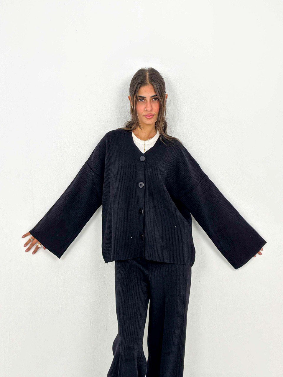 Black Buttoned Knit Set