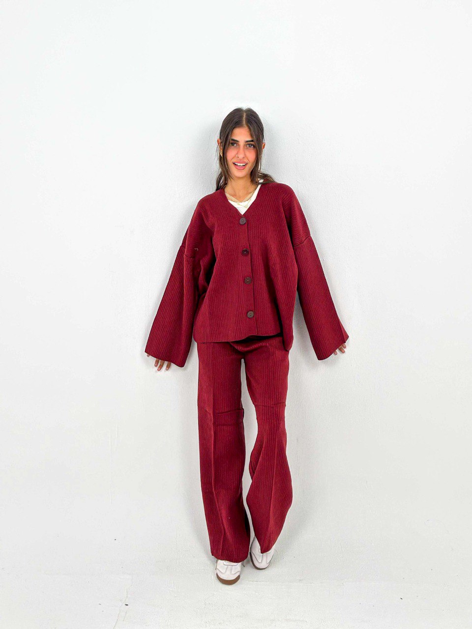 Burgundy Buttoned Knit Set
