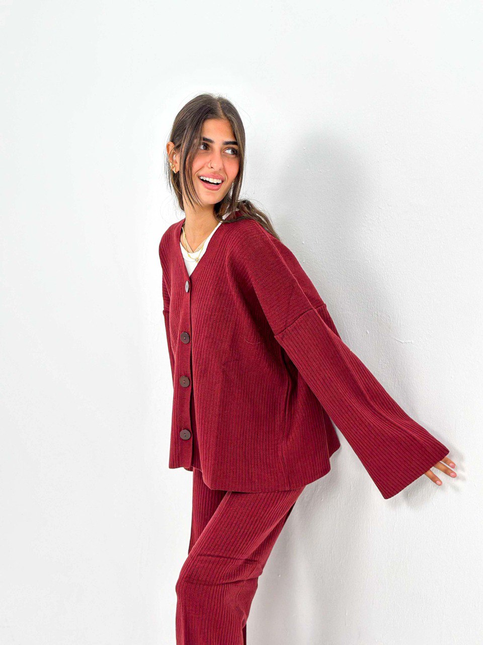 Burgundy Buttoned Knit Set