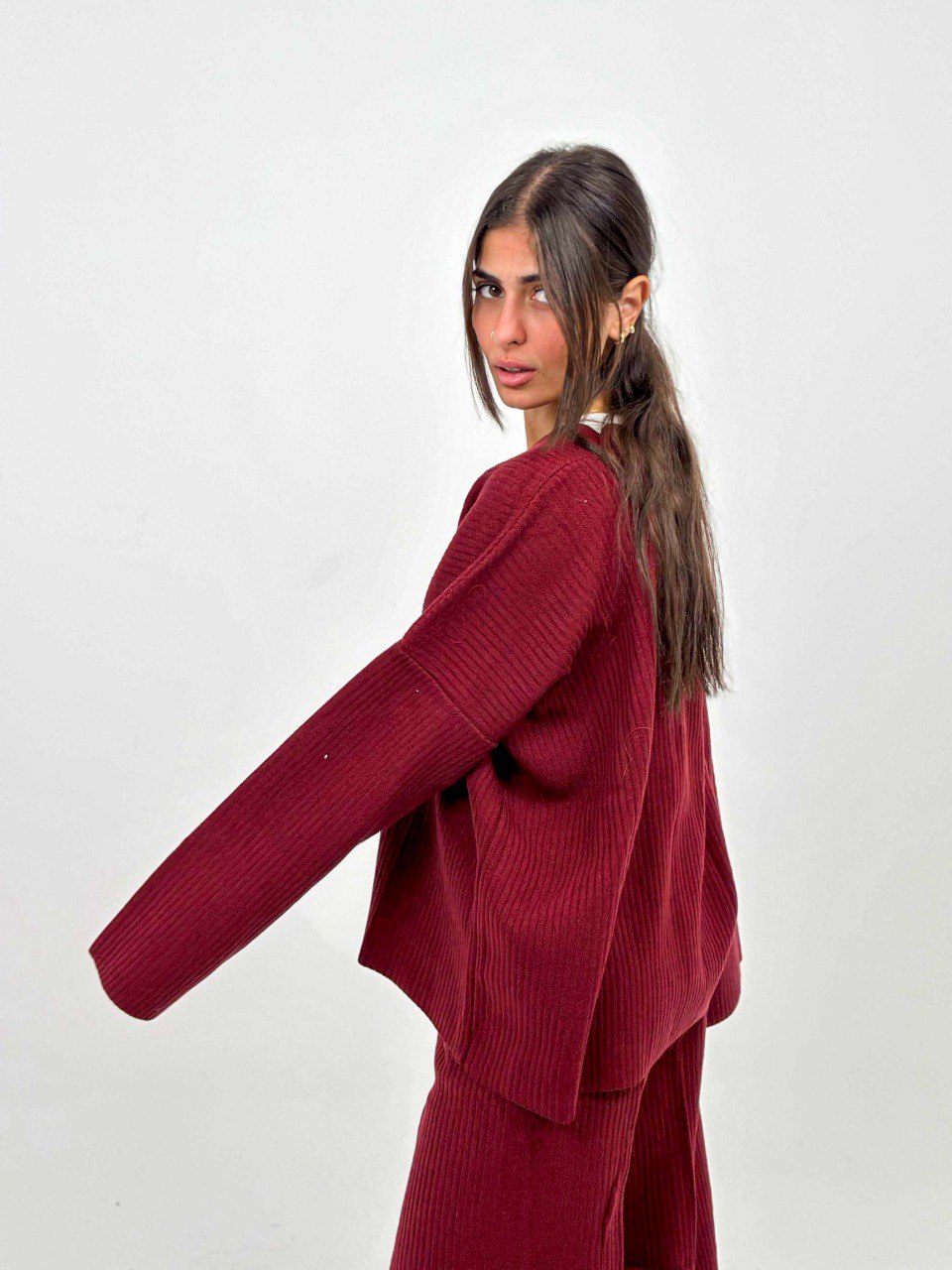 Burgundy Buttoned Knit Set