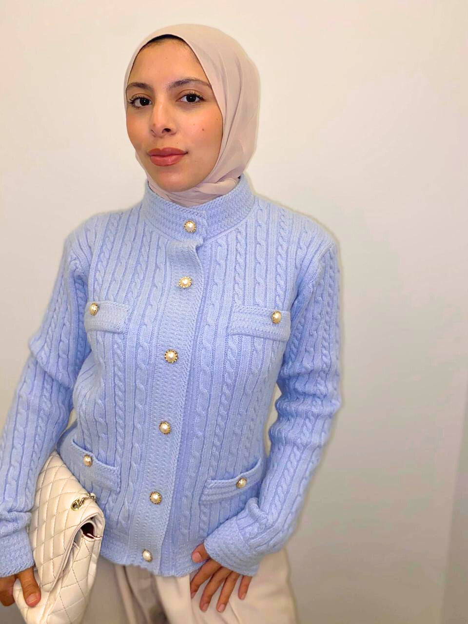 Baby Blue Pearl Button Knit Pullover