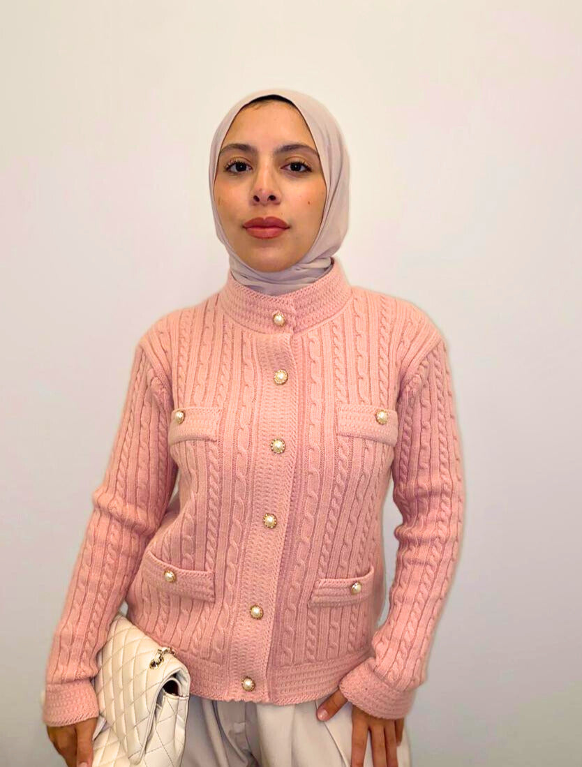 Pink Pearl Button Knit Pullover
