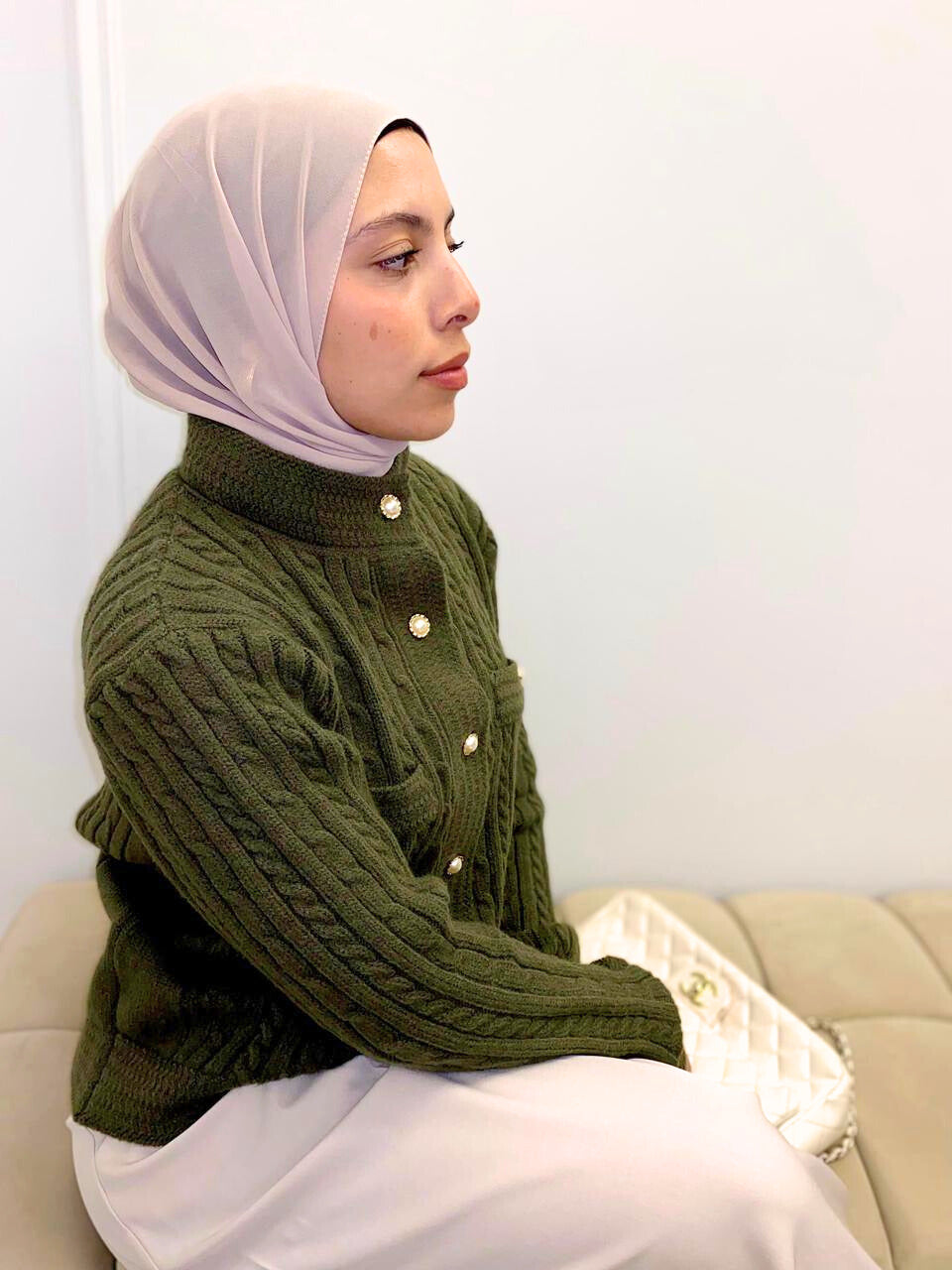 Olive Pearl Button Knit Pullover