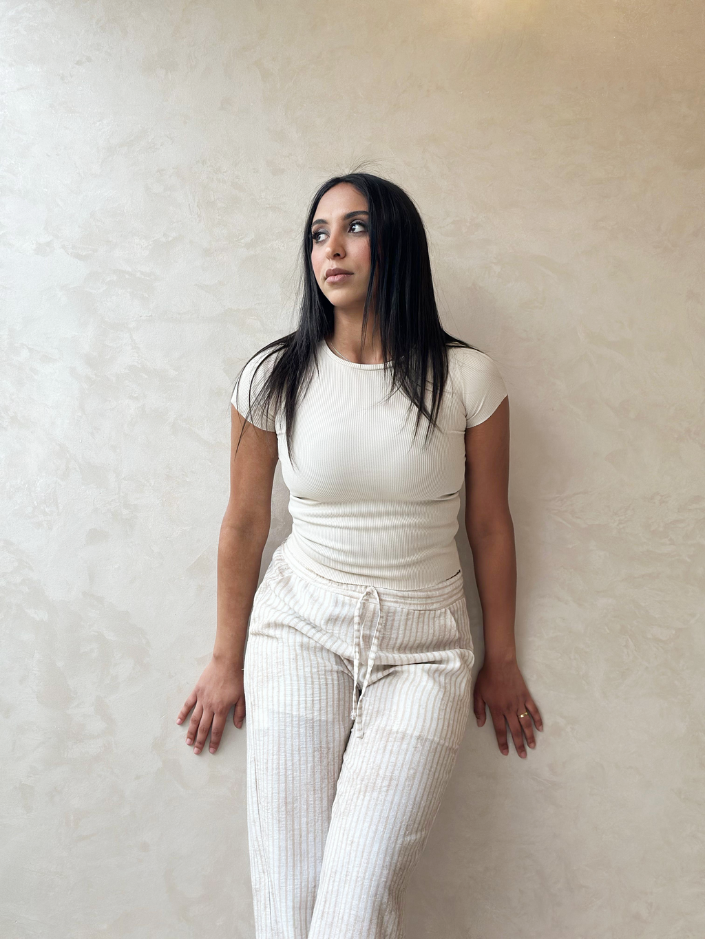 Linen Stripe Pants in Beige