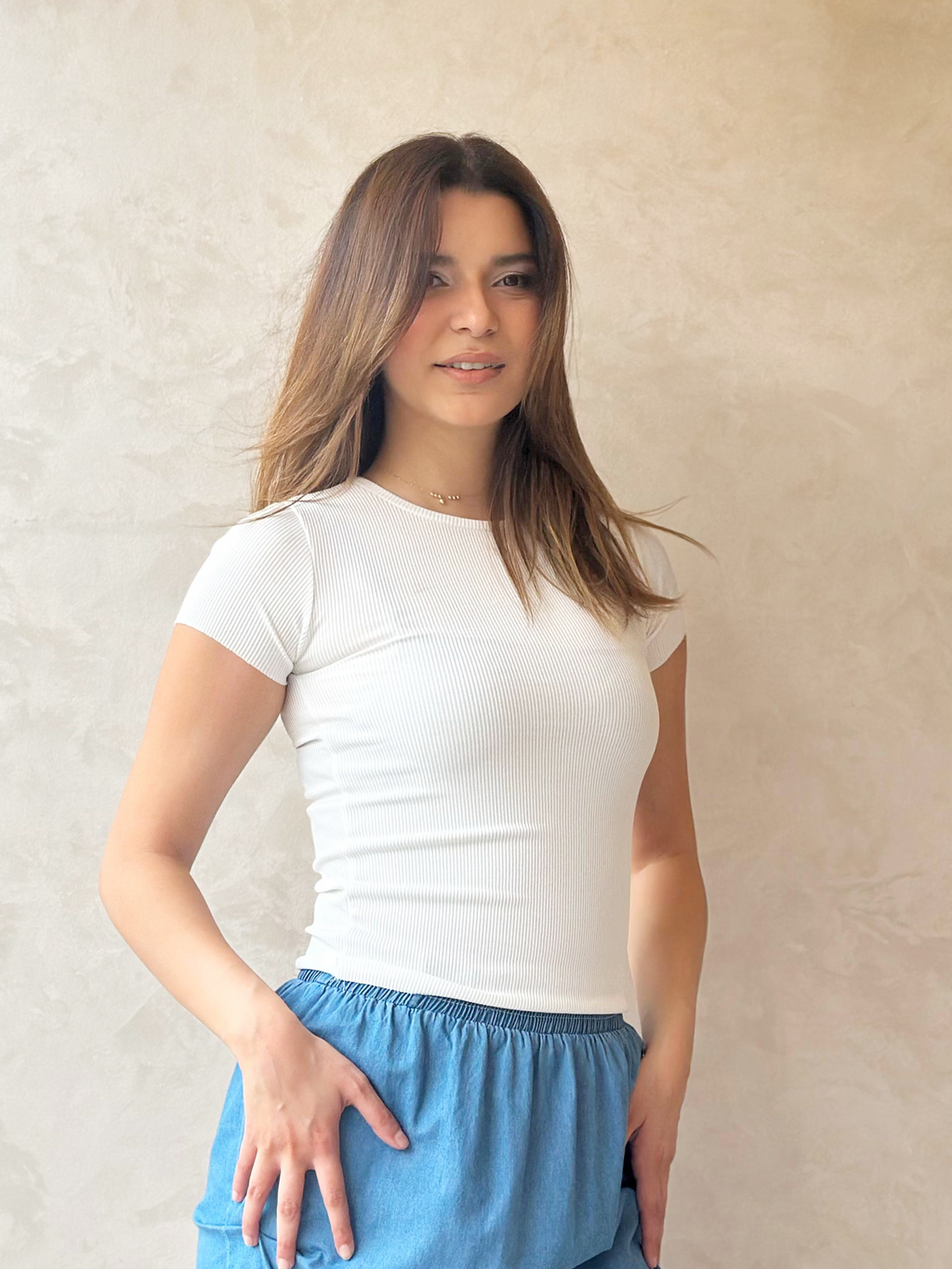 Ribbed Knit Basic T-shirt in White