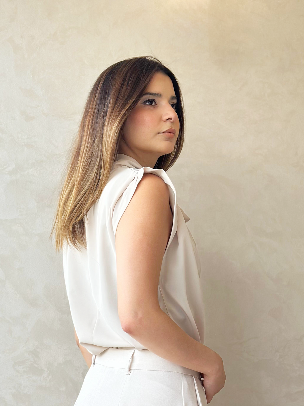 The Crepe Essential Blouse in Beige