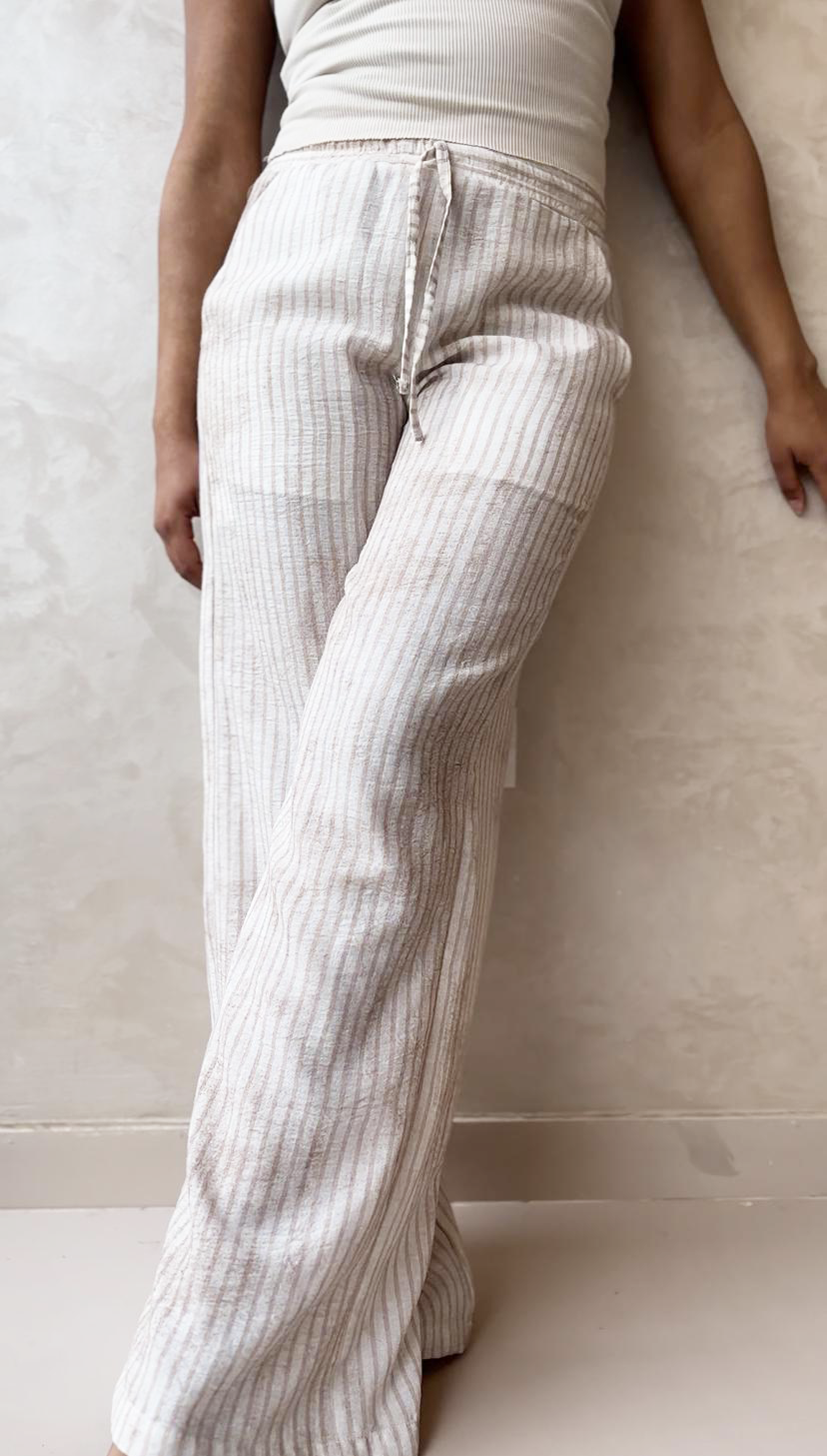 Linen Stripe Pants in Beige