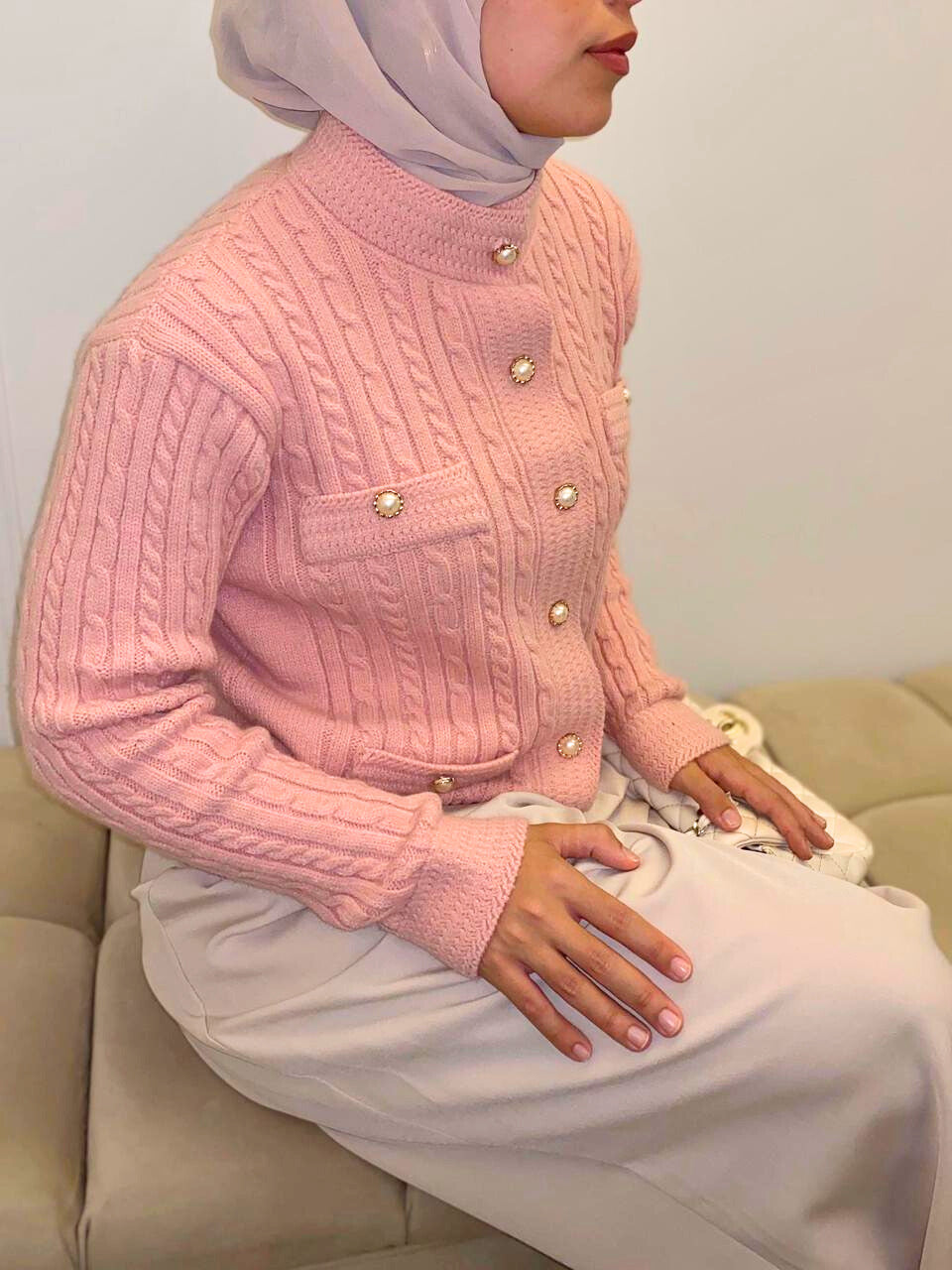 Pink Pearl Button Knit Pullover